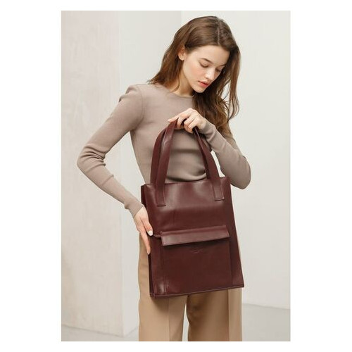 Шкіряна жіноча сумка шоппер Бетсі з кишенею бордова Краст BlankNote (BN-BAG-10-1-vin) фото №1