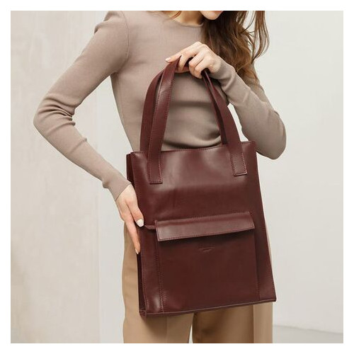 Шкіряна жіноча сумка шоппер Бетсі з кишенею бордова Краст BlankNote (BN-BAG-10-1-vin) фото №4