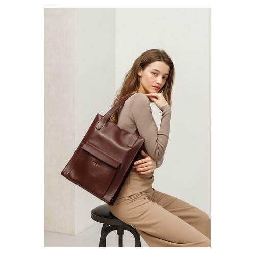 Шкіряна жіноча сумка шоппер Бетсі з кишенею бордова Краст BlankNote (BN-BAG-10-1-vin) фото №3