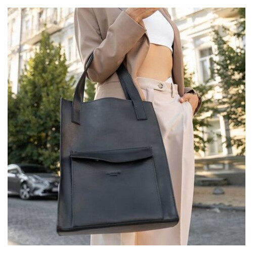 Шкіряна сумка BlankNote шоппер Бетсі з кишенею чорна Краст (BN-BAG-10-1-g) фото №4