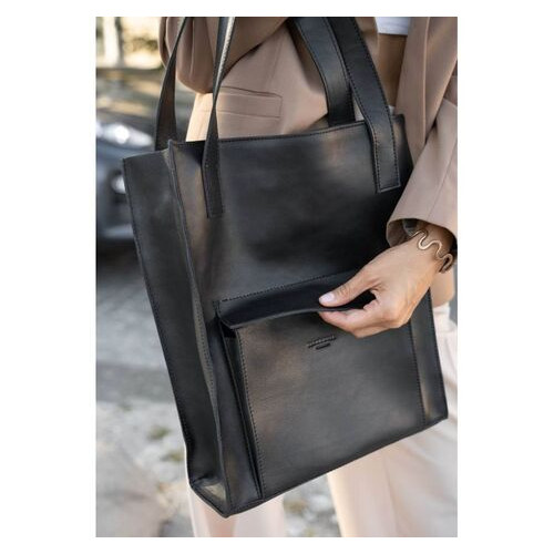 Шкіряна сумка BlankNote шоппер Бетсі з кишенею чорна Краст (BN-BAG-10-1-g) фото №5