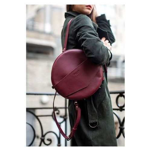 Шкіряна жіноча кругла сумка-рюкзак Maxi бордова Blank Note BN-BAG-30-vin фото №9