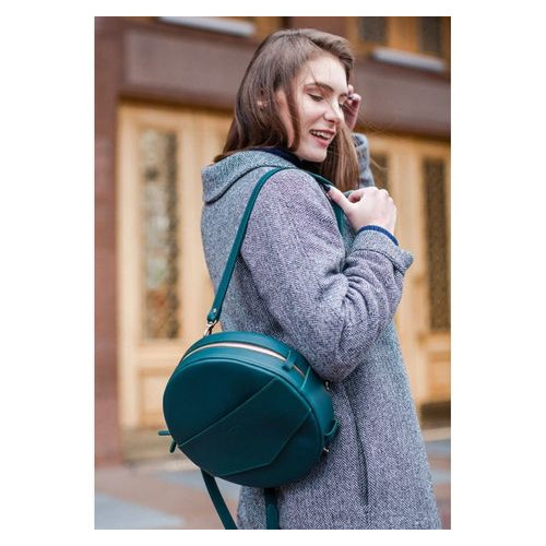 Шкіряна жіноча кругла сумка-рюкзак Maxi зелена BN-BAG-30-malachite фото №8