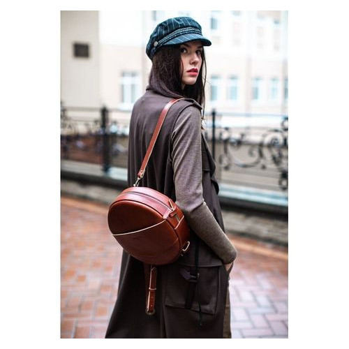 Шкіряна жіноча кругла сумка-рюкзак Maxi світло-коричнева Blank Note BN-BAG-30-k фото №8