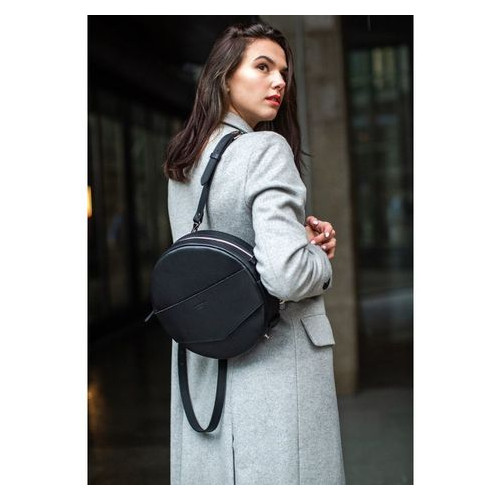 Шкіряна жіноча кругла сумка-рюкзак Maxi чорна Blank Note BN-BAG-30-g фото №1