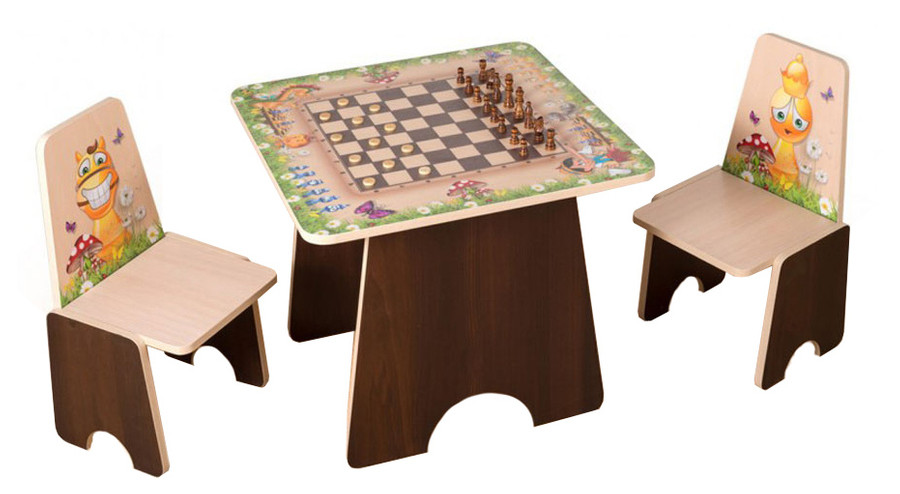 Игровой столик и 2 стульчика Вальтер -С Шахматы Светлое дерево- Орех фото №1