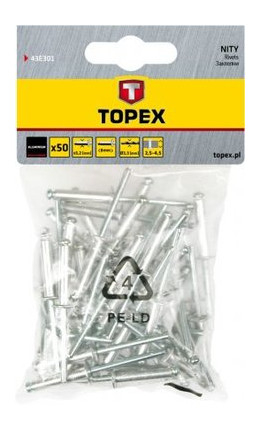 Заклепки алюмінієві Topex 3.2 мм x 10 мм 50 шт 1 уп (43E302) фото №1