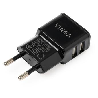 Зарядний пристрій Vinga 2 Port USB Wall Charger 2.1A (VCPWCH2USB2ABK) фото №1