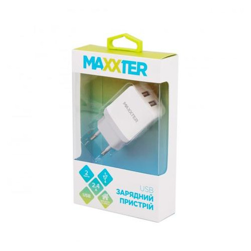 Зарядний пристрій Maxxter 2USB 2.4A White (UC-25A) фото №2