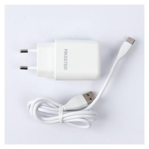 Зарядний пристрій Maxxter (1USBх2.4А) QC3.0 White (WC-QC-AtC-01) кабель USB Type-C фото №3