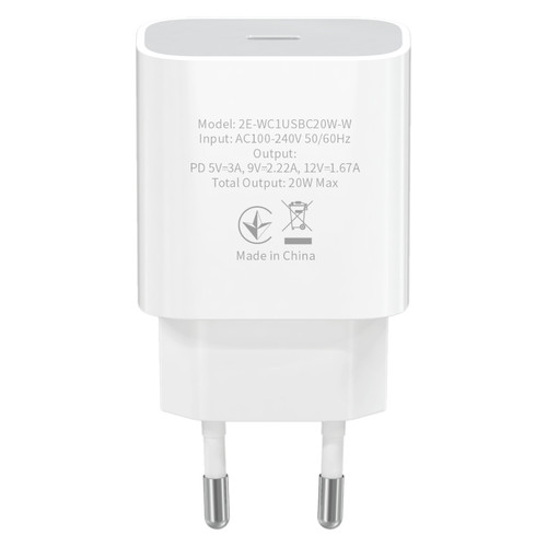 Сетевое ЗУ 2Е Wall Charger USB-C PD3.0 3A, Max 20W, білий (2E-WC1USBC20W-W) фото №2