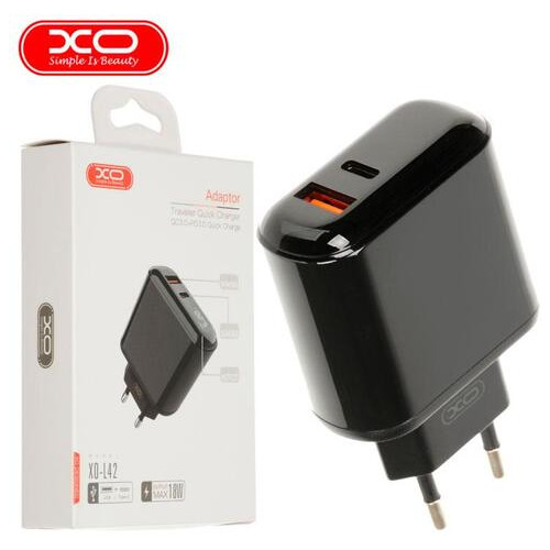 Мережевий зарядний пристрій XO L42 QC3.0 PD3.0 LCD black фото №1