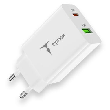 Зарядний пристрій T-Phox Speedy 20W 2Ports Type-C+USB Charger (White) (Speedy 20W PD+USB) фото №1