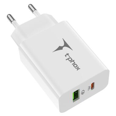 Зарядний пристрій T-Phox Speedy 20W 2Ports Type-C+USB Charger (White) (Speedy 20W PD+USB) фото №2