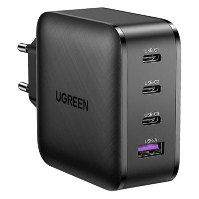 Зарядний пристрій Ugreen CD224 65W USB 3xType-C PD GaN Charger (Black) (70774) фото №1