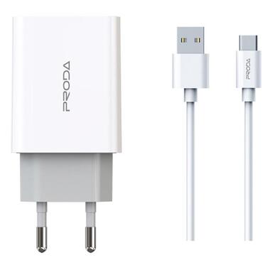 Сетевое зарядное устройство Proda PD-A28c (2USB 2.4A) White (PD-A28c-WH) + кабель USB Type-C фото №3