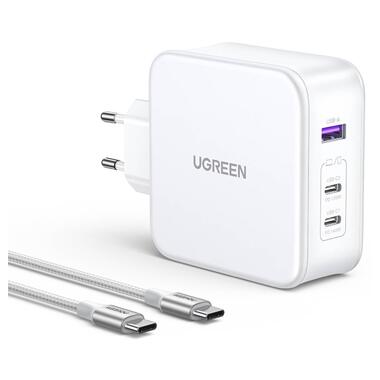 Зарядний пристрій 3xUSB 140W GaN (2хUSB-C+USB-A) CD289 with C to C Cable 1.5 м White Ugreen (15339) фото №2