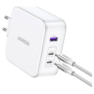 Зарядний пристрій 3xUSB 140W GaN (2хUSB-C+USB-A) CD289 with C to C Cable 1.5 м White Ugreen (15339) фото №3