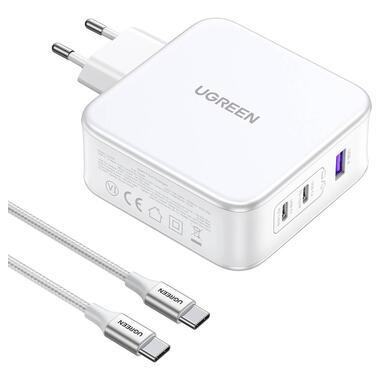 Зарядний пристрій 3xUSB 140W GaN (2хUSB-C+USB-A) CD289 with C to C Cable 1.5 м White Ugreen (15339) фото №4