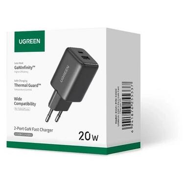 Сетевое зарядное устройство UGREEN X514 20W 2-Port GaN Fast Charger EU black (UGR-65737) фото №2