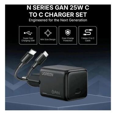 Сетевое зарядное устройство с кабелем UGREEN X517 25W USB-C GaN Fast Charger Set EU+1M CC Cable black (UGR-75103) фото №9