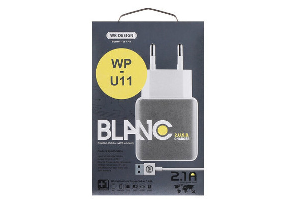 Зарядний пристрій WK 340054 Blanc WP-U11 2Usb 2.1A кабель microUsb Black фото №2