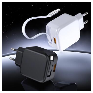 Сетевое зарядное устройство с кабелем WUW-C268 12W fast charger USB A +retractable 70cm type c Cable (6978749570044) фото №4