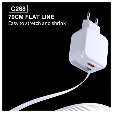 Сетевое зарядное устройство с кабелем WUW-C268 12W fast charger USB A +retractable 70cm type c Cable (6978749570044) фото №6