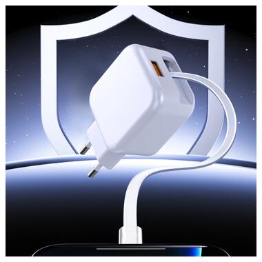 Сетевое зарядное устройство с кабелем WUW-C268 12W fast charger USB A +retractable 70cm type c Cable (6978749570044) фото №5