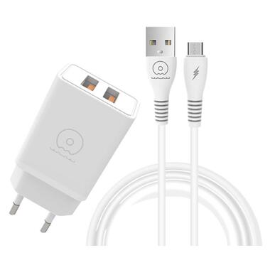 Сетевое зарядное устройство с кабелем WUW-T55 2USB/3.1A set micro (6972573333974) фото №1