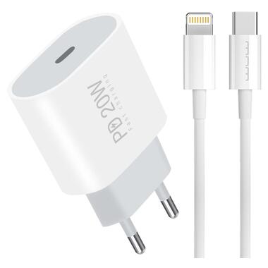 Сетевое зарядное устройство с кабелем WUW-T79L PD 20W USB C charger with type c to lightning cable (6972573336234) фото №1