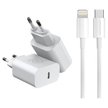 Сетевое зарядное устройство с кабелем WUW-T81L PD 20W USB C fast charger +USB C to Lightning cable kit (6972573335503) фото №1