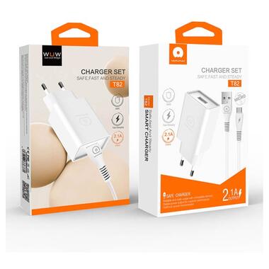Сетевое зарядное устройство с кабелем WUW-T82 Single USB home charger set micro (6972573336388) фото №2