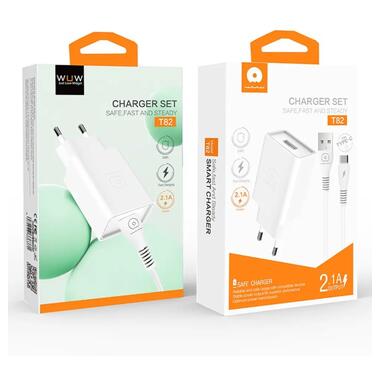 Сетевое зарядное устройство с кабелем WUW-T82 Single USB home charger set type-c (6972573336555) фото №2