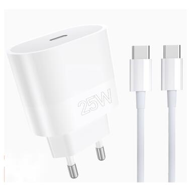 Сетевое зарядное устройство с кабелем WUW-T86C PD 25W fast charger + USB C to USB C cable set (6972573338030) фото №1