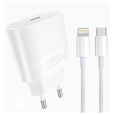 Сетевое зарядное устройство с кабелем WUW-T86L PD 25W fast charger + USB C to lighting set (6972573338207) фото №1