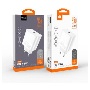 Сетевое зарядное устройство WUW-C202 PD45W GaN Eu Smart Charger (6972573336821) фото №2