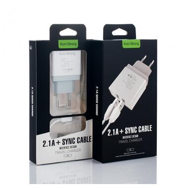 Адаптер мережевий micro cable KONI STRONG K2 |2USB, 2.1A| білий фото №2