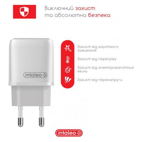 Мережевий зарядний пристрій Intaleo TCGQPD120T (1USBx3A) White (1283126509988) кабель USB Type C фото №3