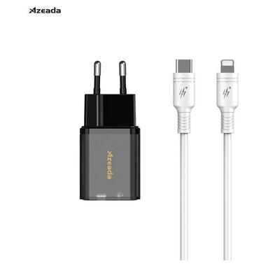 Мережевий зарядний пристрій Proda Xinrui A62 Fast Cherge 20W + Quick Charge 3.0 USB Type-C PD + USB cable чорний прозорий фото №1