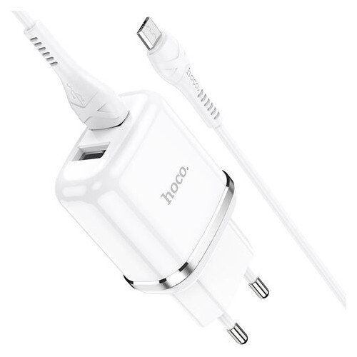 Мережевий зарядний пристрій Hoco N4 (комплект з кабелем MicroUSB) 2USB, 2,4A White фото №3