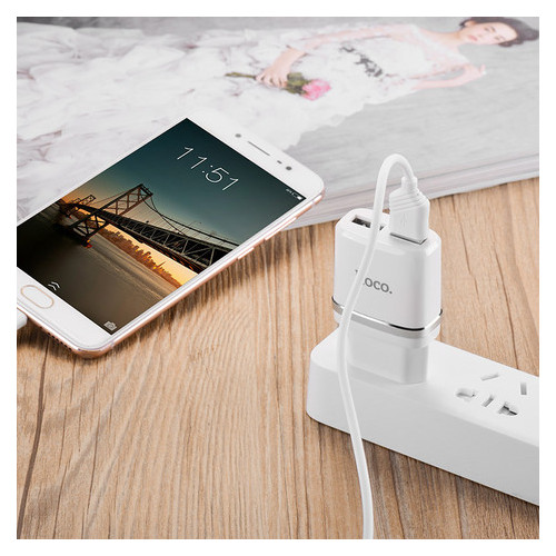 Зарядний пристрій Hoco C12 Dual USB Charger 2.4A Білий фото №6