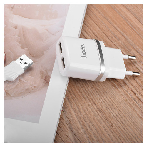 Зарядний пристрій Hoco C12 Dual USB Charger 2.4A Білий фото №5