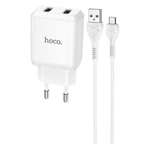 Зарядний пристрій Hoco N7 (2USB/2.1A) USB - MicroUSB Білий фото №1