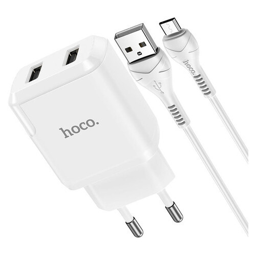 Зарядний пристрій Hoco N7 (2USB/2.1A) USB - MicroUSB Білий фото №2