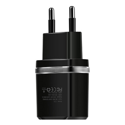Зарядний пристрій Hoco C12 Charger Cable Lightning 2.4A 2USB Чорний фото №2