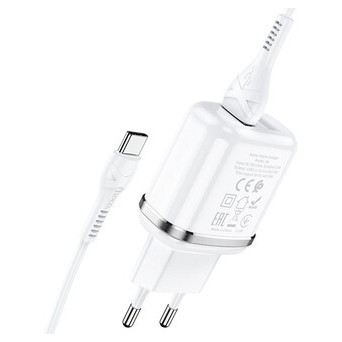Мережевий зарядний пристрій Hoco N4 2USB 2.4A Type-C white фото №8