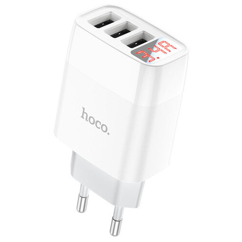 СЗУ Hoco C93A Ease charge 3-port digital display charger Білий фото №1
