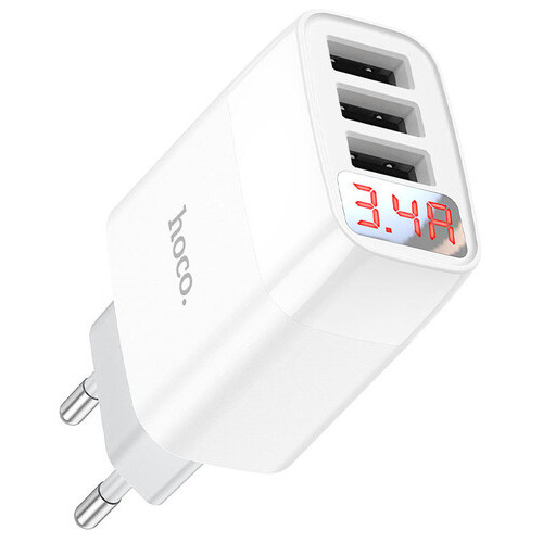 СЗУ Hoco C93A Ease charge 3-port digital display charger Білий фото №3