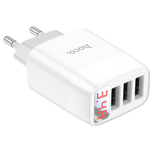 СЗУ Hoco C93A Ease charge 3-port digital display charger Білий фото №4